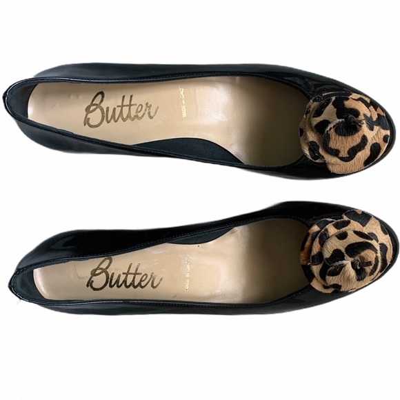 Butter black patent wedges with leopard flower - Picture 2 of 7